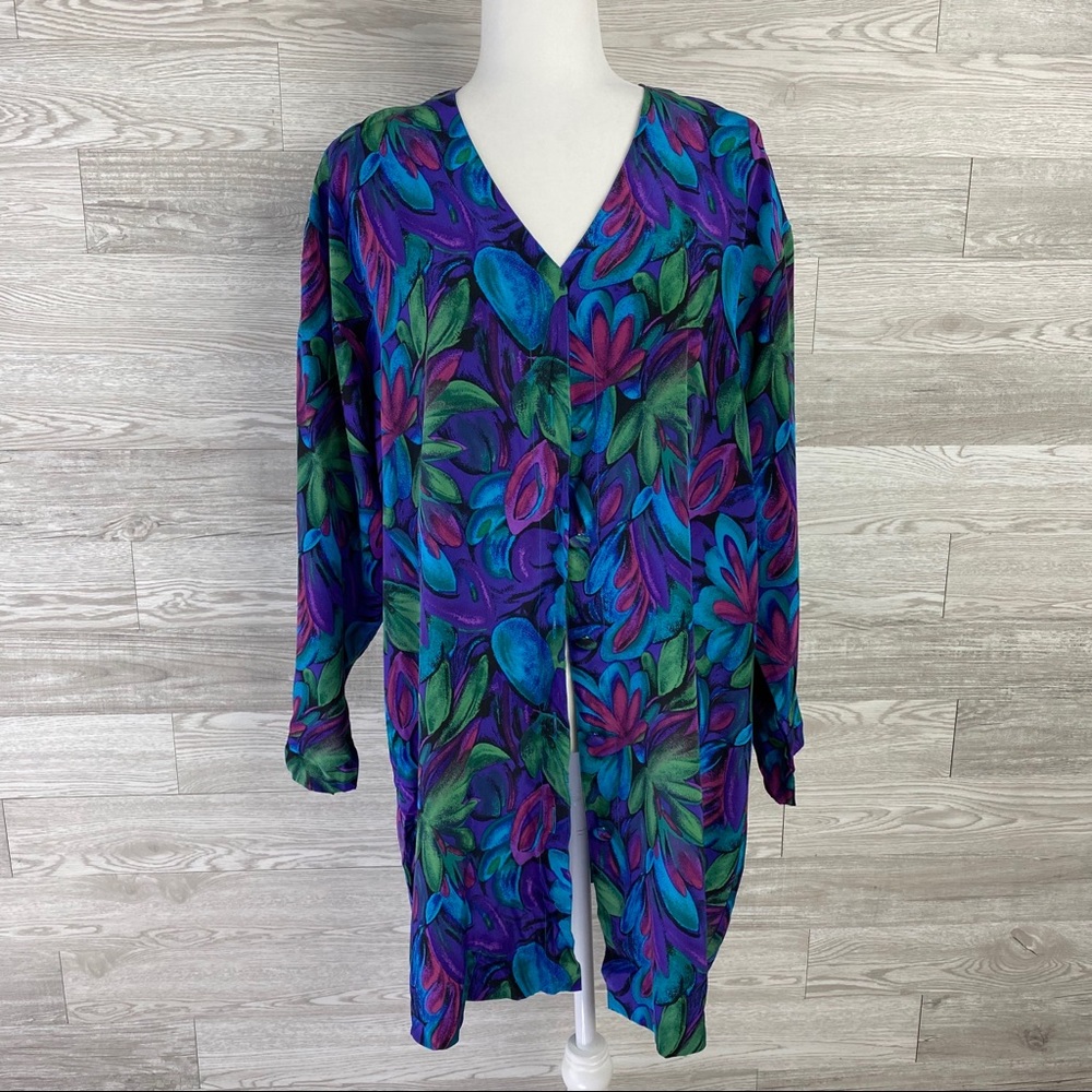 Dorman VTG Silk Purple Long Sleeve Button Blouse